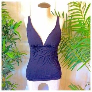Donna Karan DKNY Medium Black Plunging Deep V Shirred Swimsuit Top